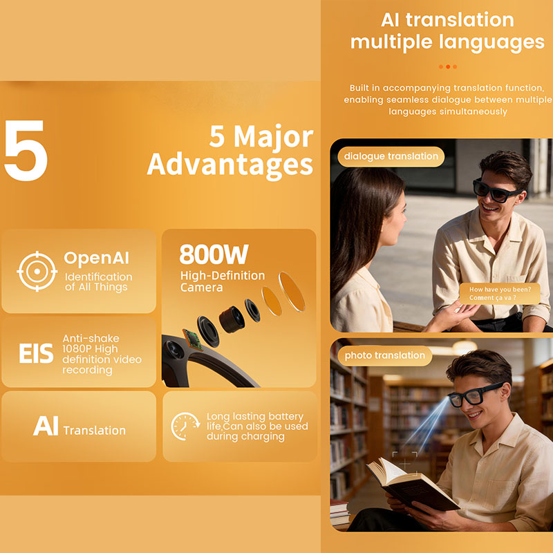 AI Smart Glasses 800W Camera A - Audio Music Recognition review and price